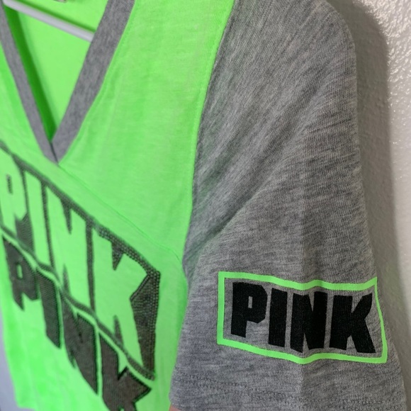 PINK Victoria’s Secret SMALL Lime Green Gray Shirt - Picture 2 of 3